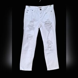 Mudd Distressed Jeans Crop Straight Leg Low Rise Hipster Ankle Destroyed Women's